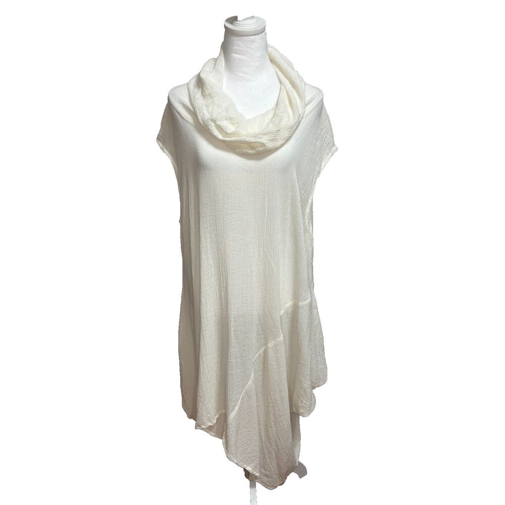 Baba‎ Tunic Dress Womens L Cream Gauzy Asymmetric Lagenlook Boho